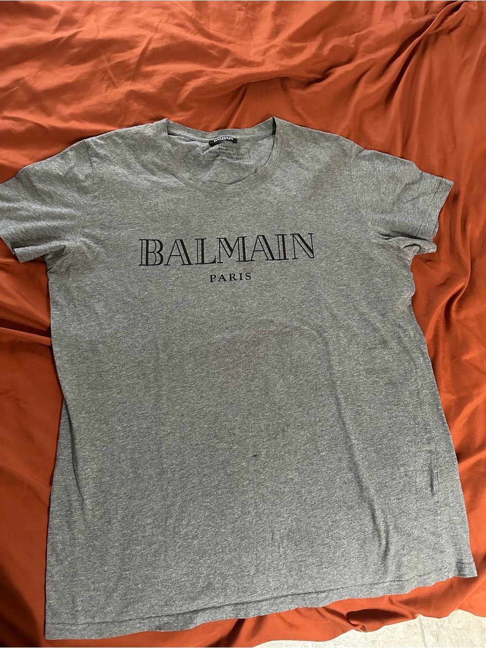 Balmain Gray Logo Crew Neck Tee